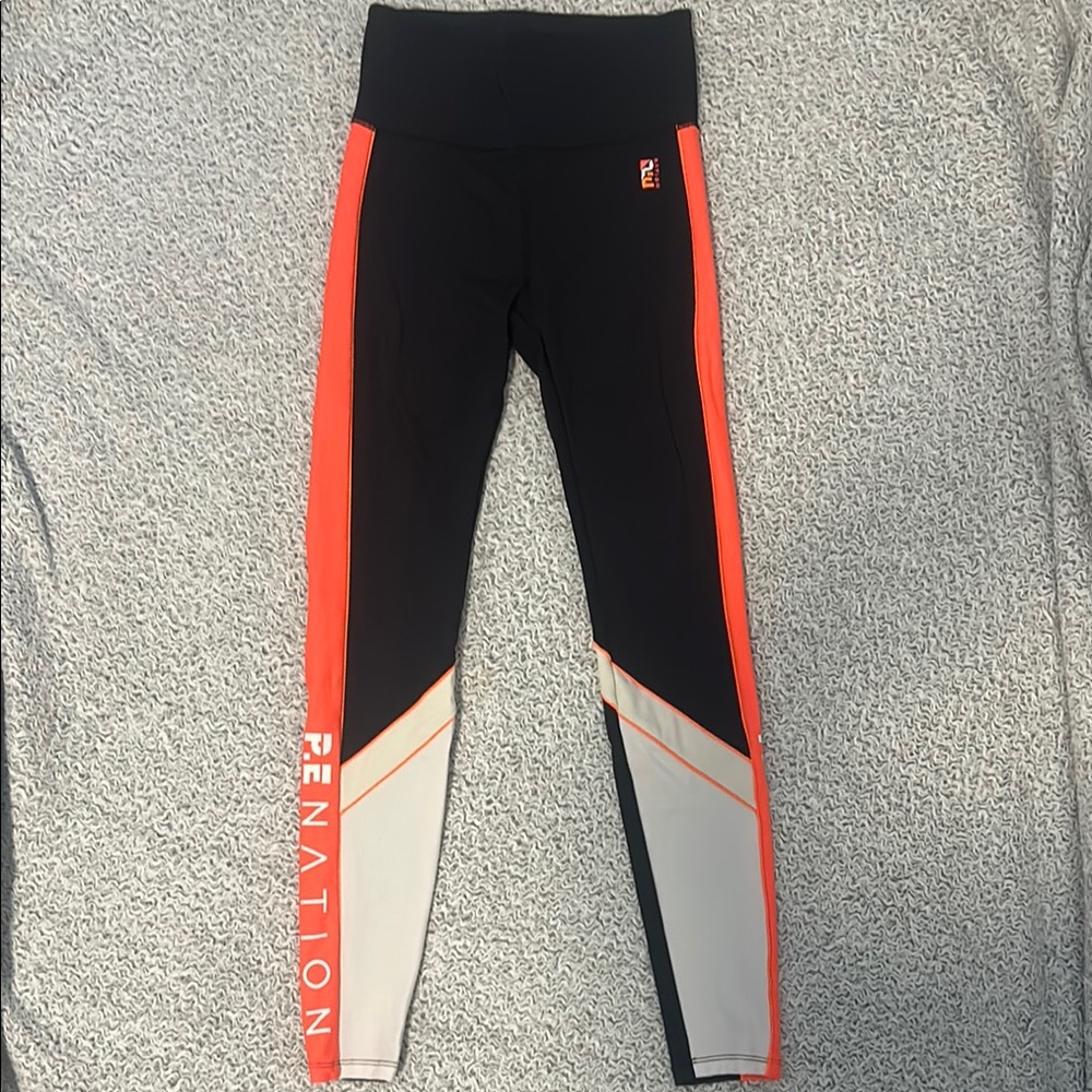 P.E Nation Black and Red Leggings with Bold Stripes